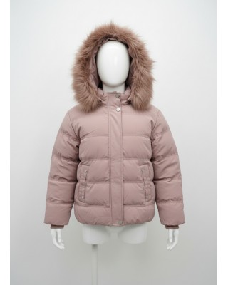 Παιδικό Χειμωνιάτικο Μπουφάν Puffer με Κουκούλα & Γούνα - Σάπιο Μήλο
