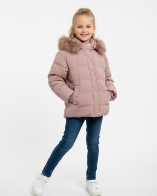 Παιδικό Χειμωνιάτικο Μπουφάν Puffer με Κουκούλα & Γούνα - Σάπιο Μήλο