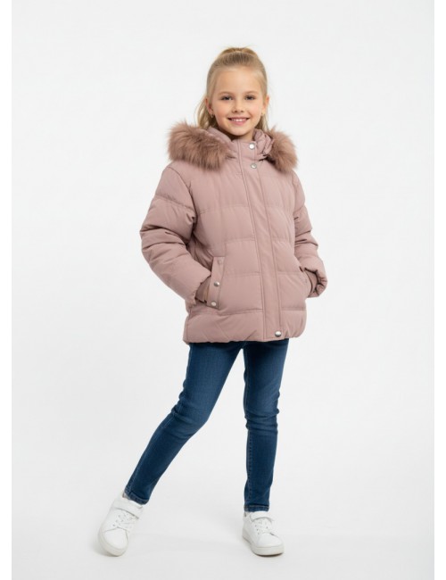 Παιδικό Χειμωνιάτικο Μπουφάν Puffer με Κουκούλα & Γούνα - Σάπιο Μήλο